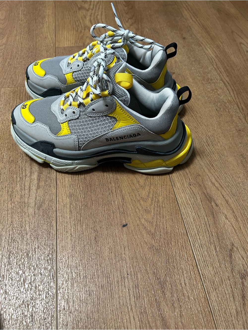 Balenciaga Men's Triple S Sneaker in Yellow and Gray with Black Accents